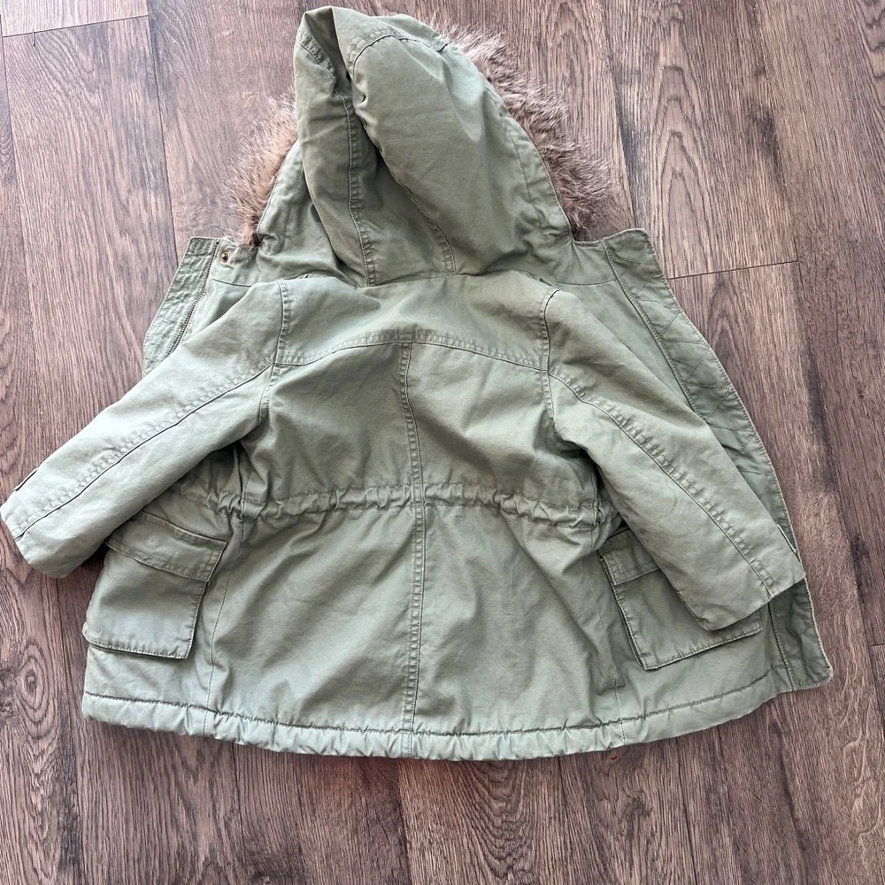Kids Olive Green Hooded Parka Jacket - Gap Kids
